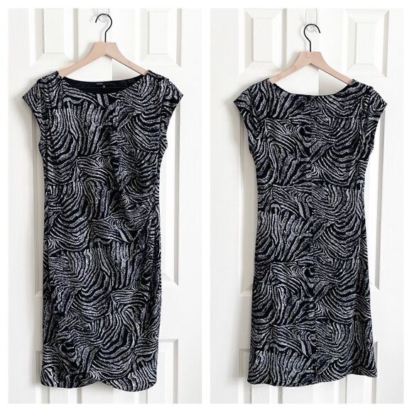 CHAUS Black & White Zebra Animal Print Cap Sleeve Sheath Career Dress Sz S - Picture 1 of 6